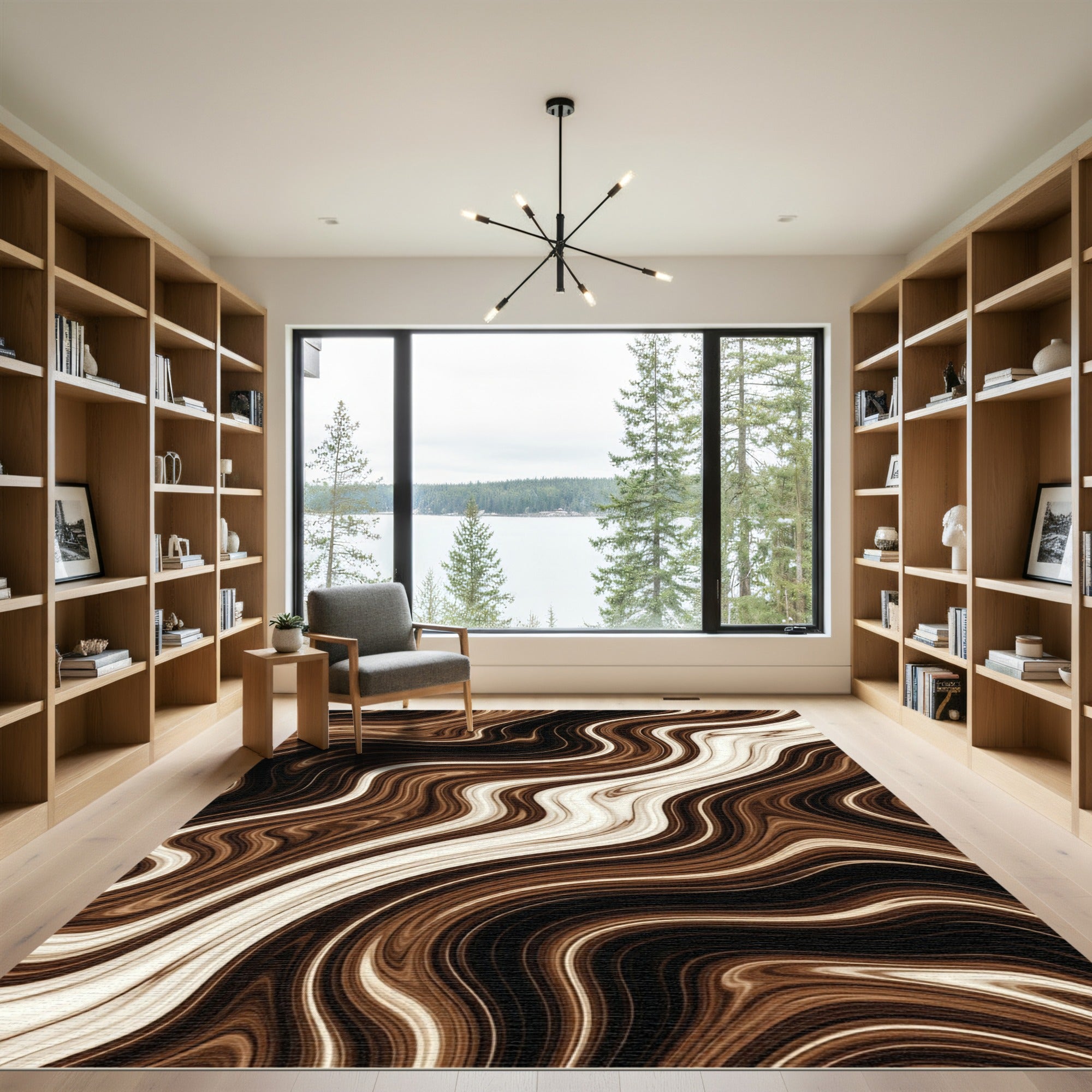 Earthy Marble Swirl Abstract Rug