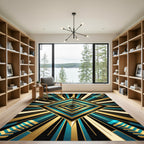 Art Deco Teal Golden Geometric Diamond Rug