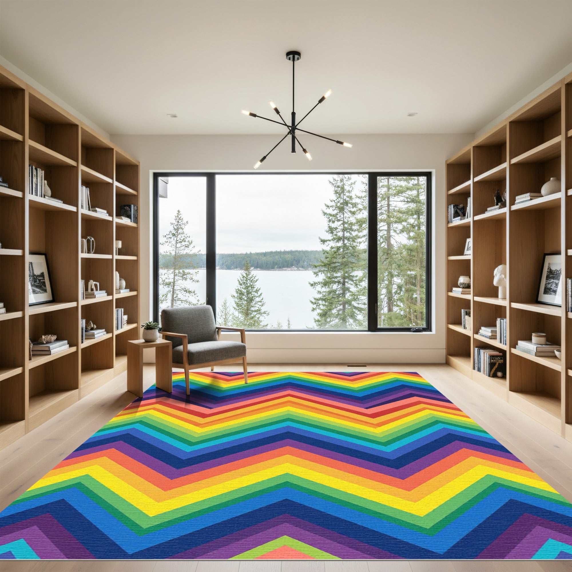 Vibrant Rainbow Zigzag Chevron Striped Rug