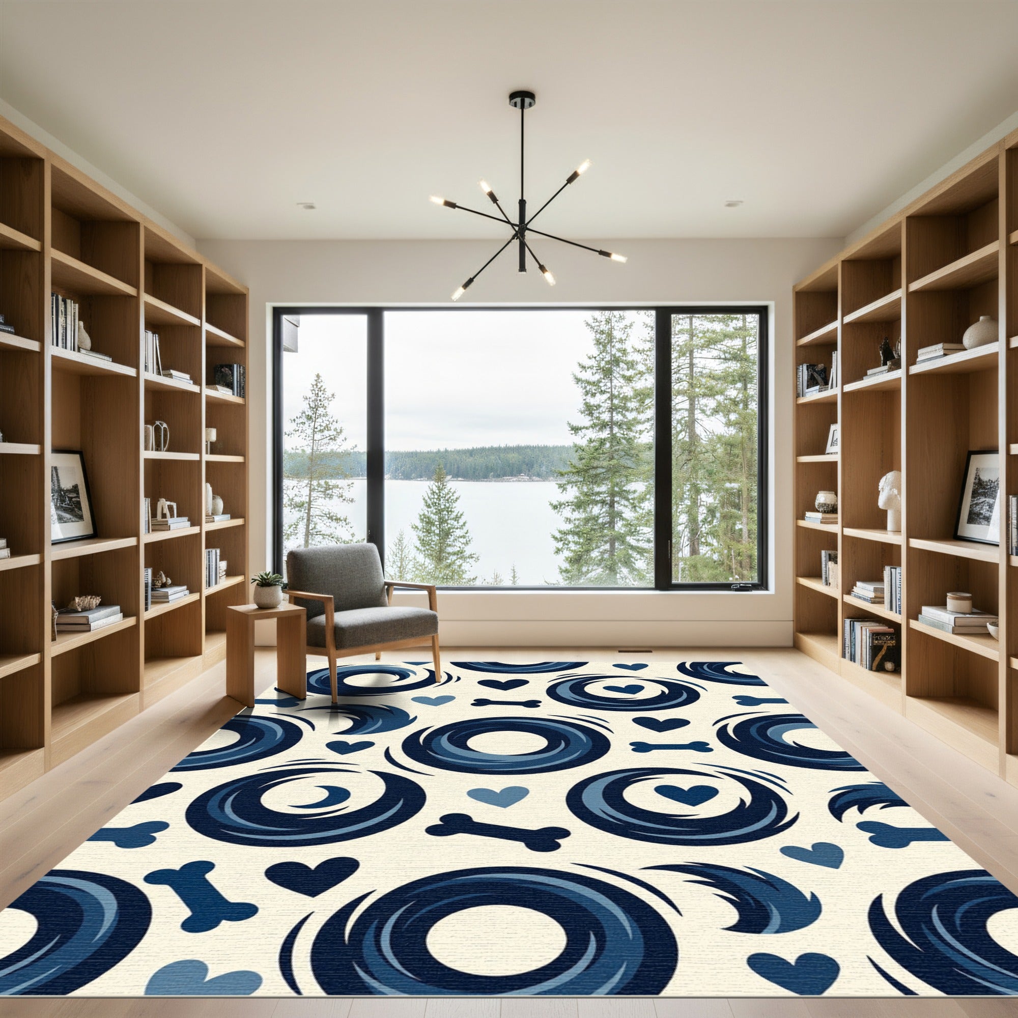 Navy Blue Swirl Bone Heart Graphic Rug