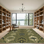 Olive Green Archway Floral Medallion Rug
