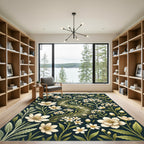Elegant White Floral Serpentine Botanical Art Rug