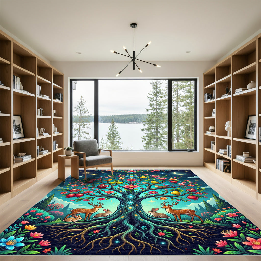Enchanted Tree Life Rabbits Deer Garden Rug