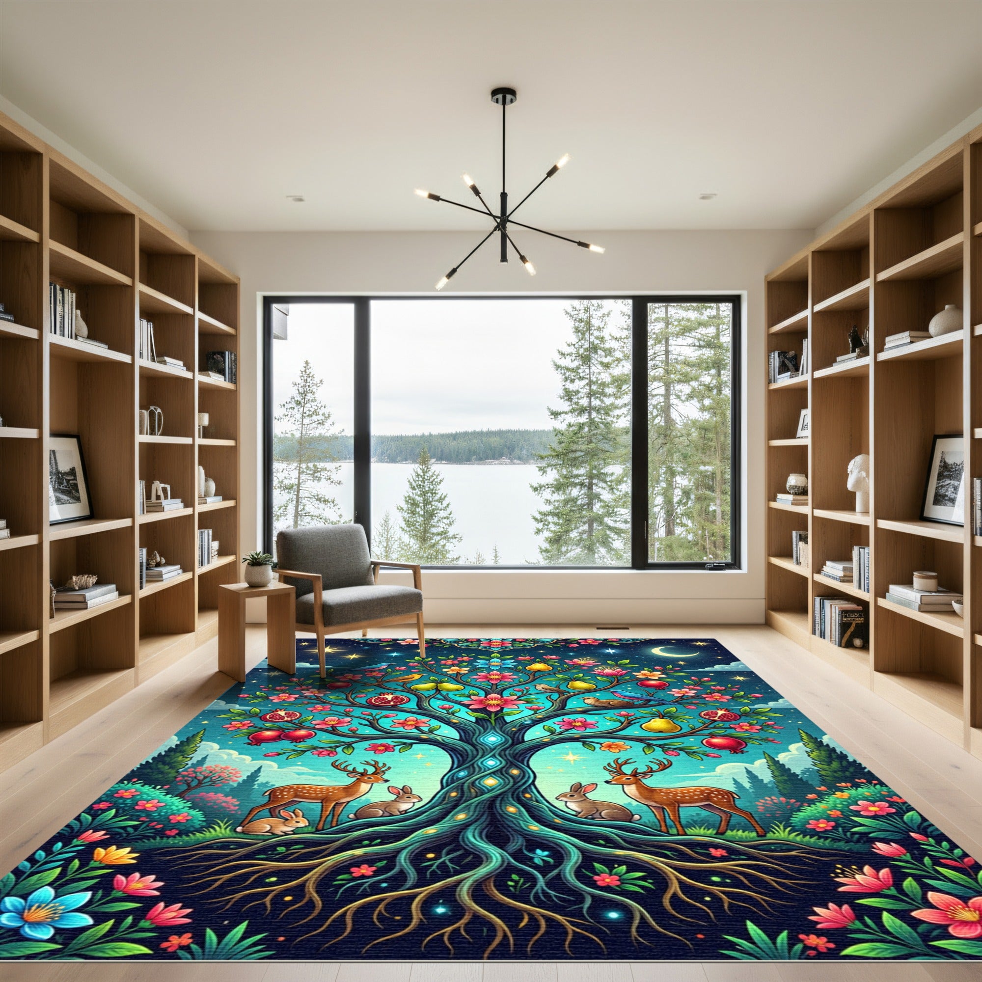 Enchanted Tree Life Rabbits Deer Garden Rug