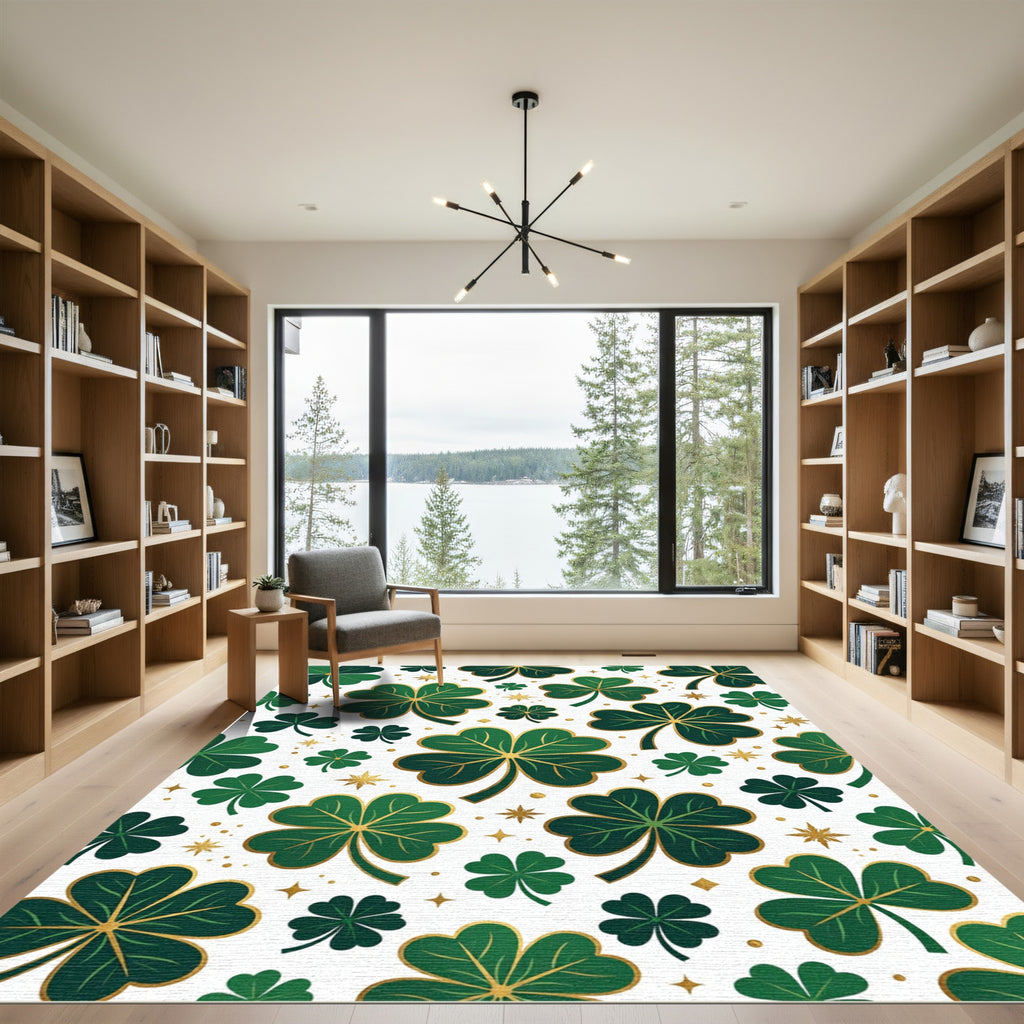 Elegant Golden Clover Leaf Shamrock Rug
