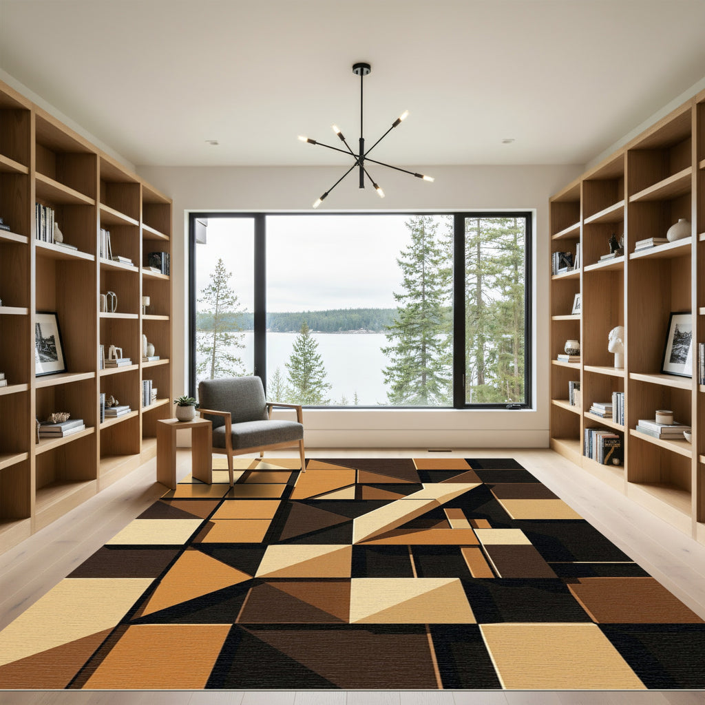 Brown Tones Geometric Composition Rug