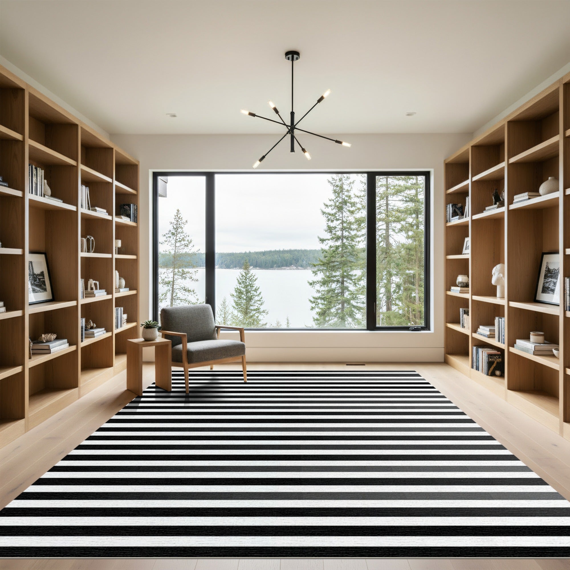 Sharp Black White Gradient Stripes Rug