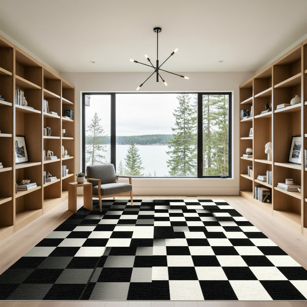 Monochrome Three-dimensional Geometric Checkered Art Rug
