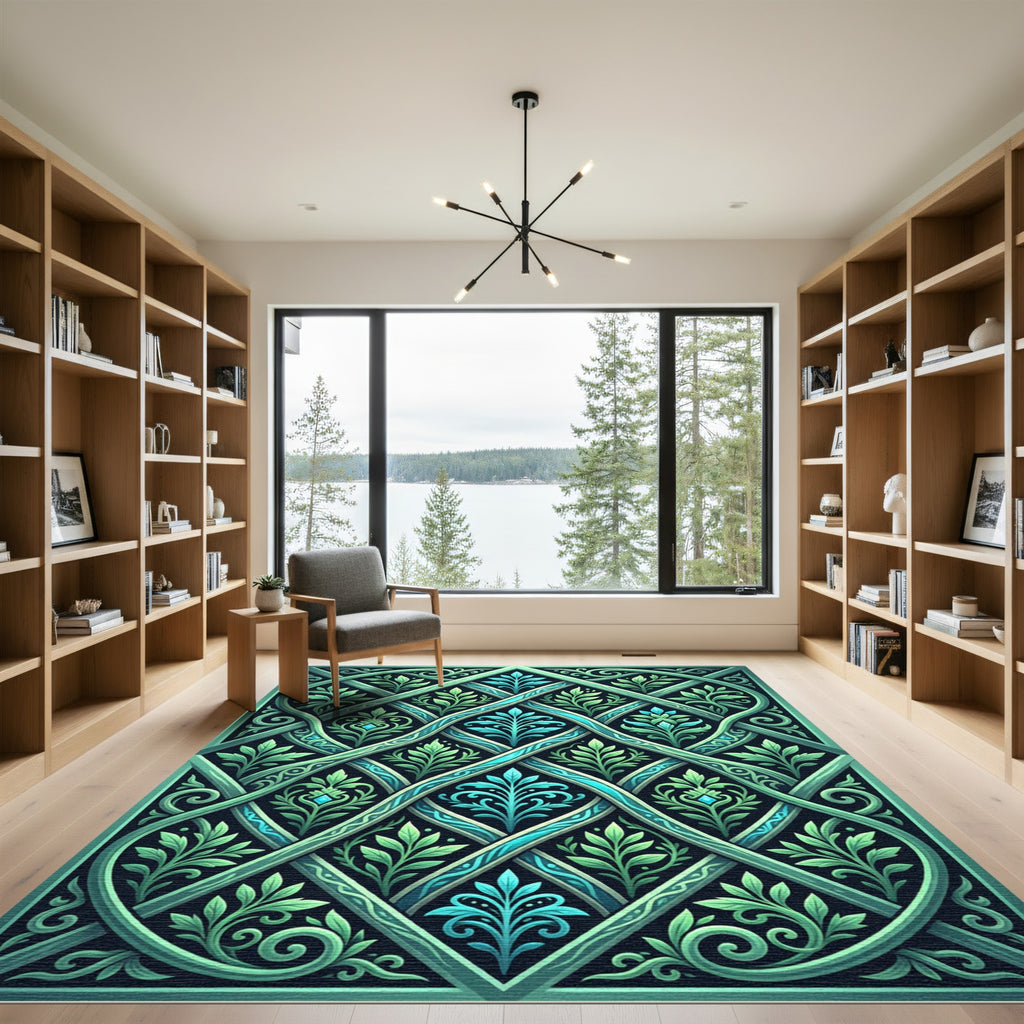 Emerald Jewel Intertwined Leaf Trellis Rug