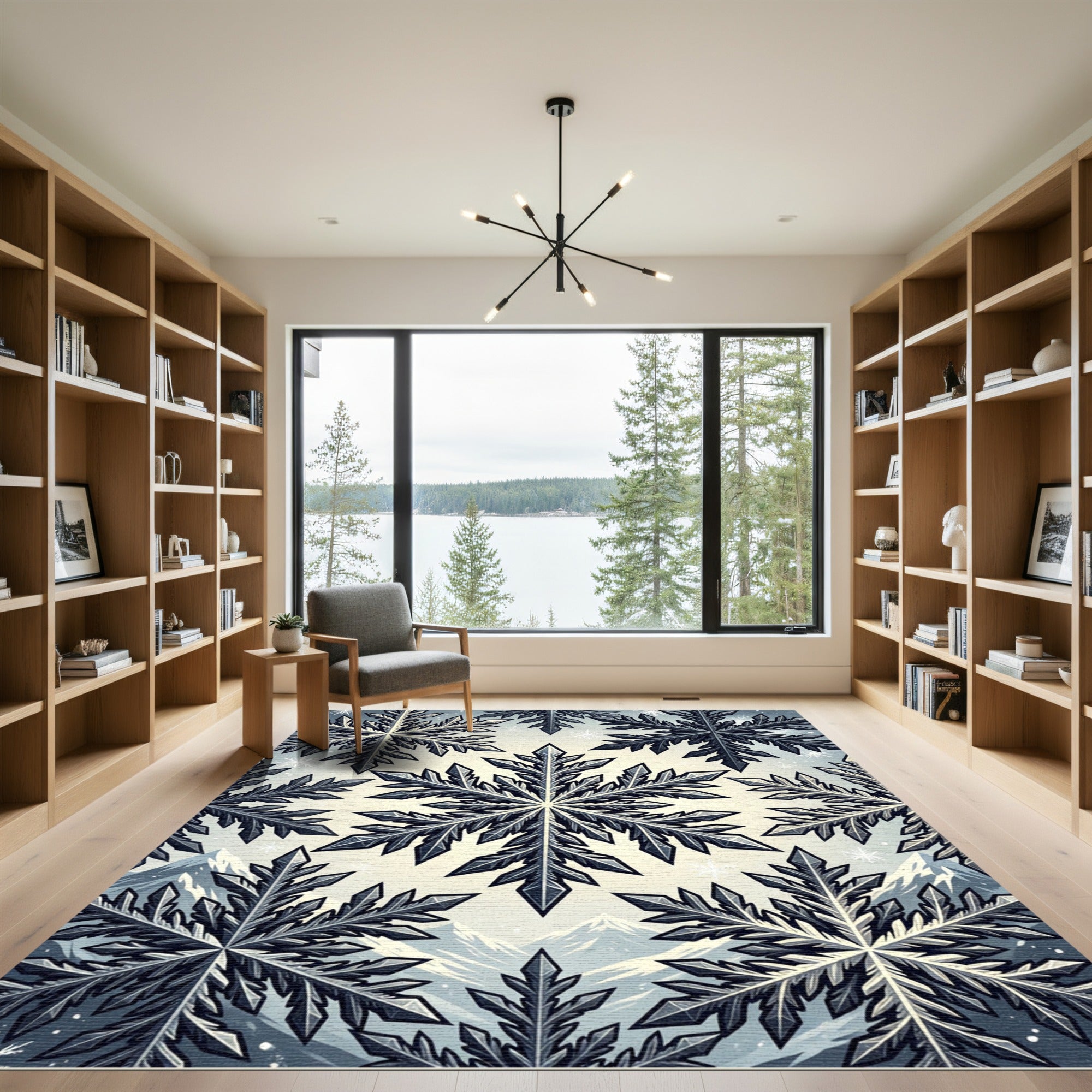 Winter Frost Snowflake Repeating Ice Grid Rug