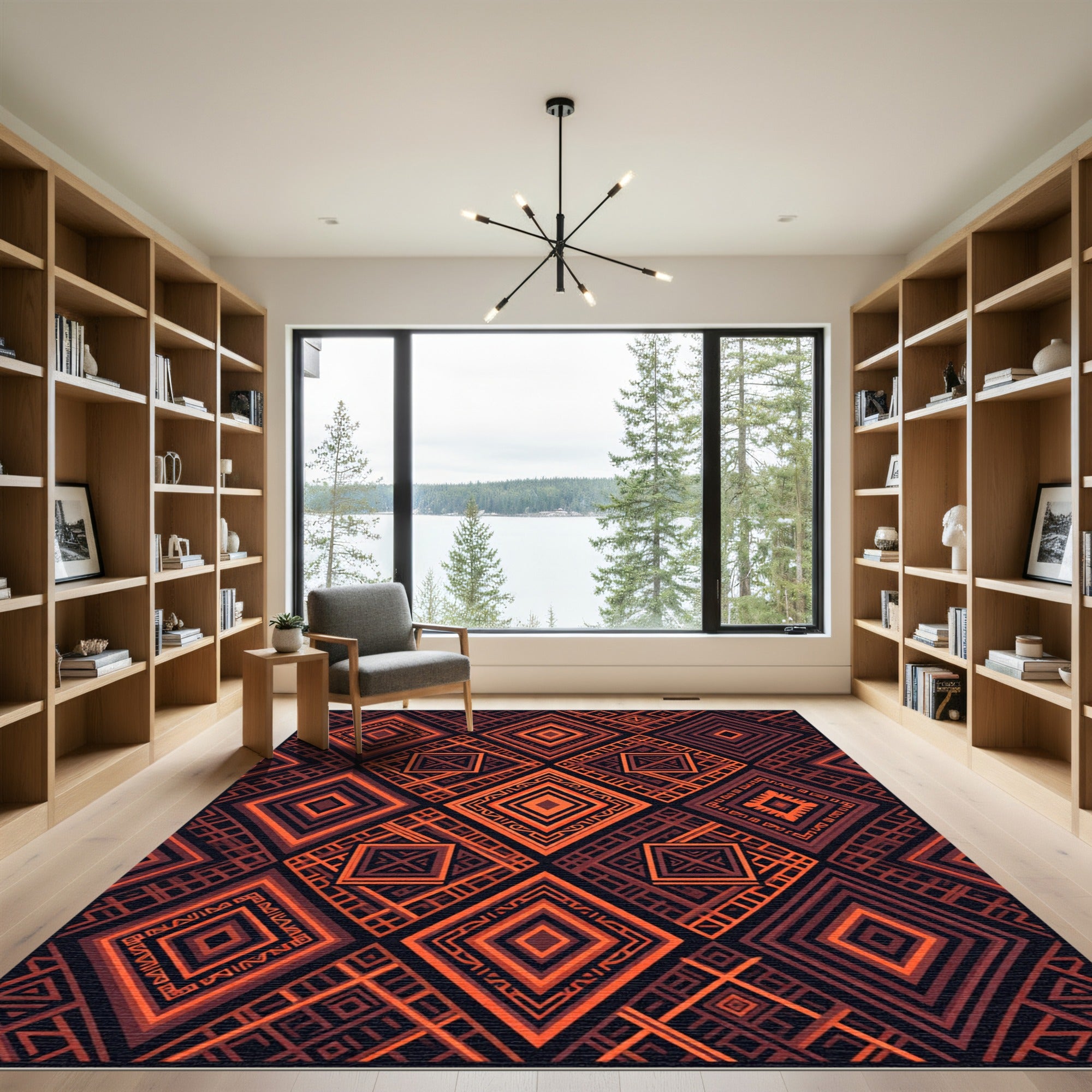 Bold Burnt Orange Geometric Diamond Area Rug