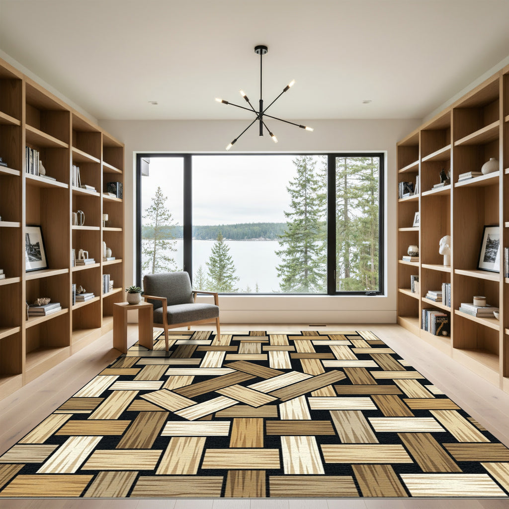 Modern Earthy Tone Woven Wood Weave Rug