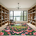 Whimsical Pink Floral Cottage Landscape Rug