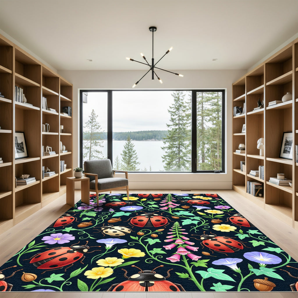 Whimsical Ladybug Garden Floral Rug