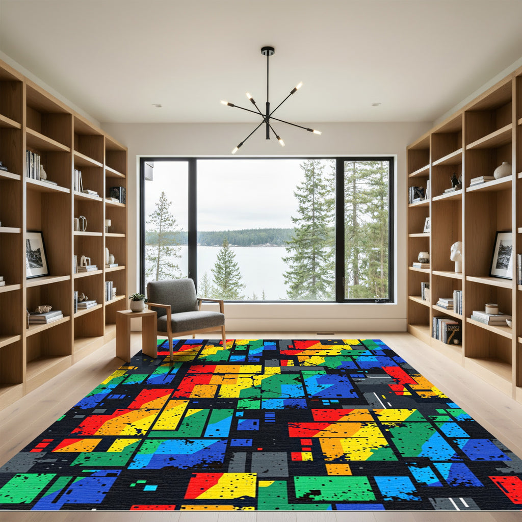 Vibrant Geometric Block Abstract Composition Rug