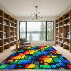 Vibrant Geometric Block Abstract Composition Rug