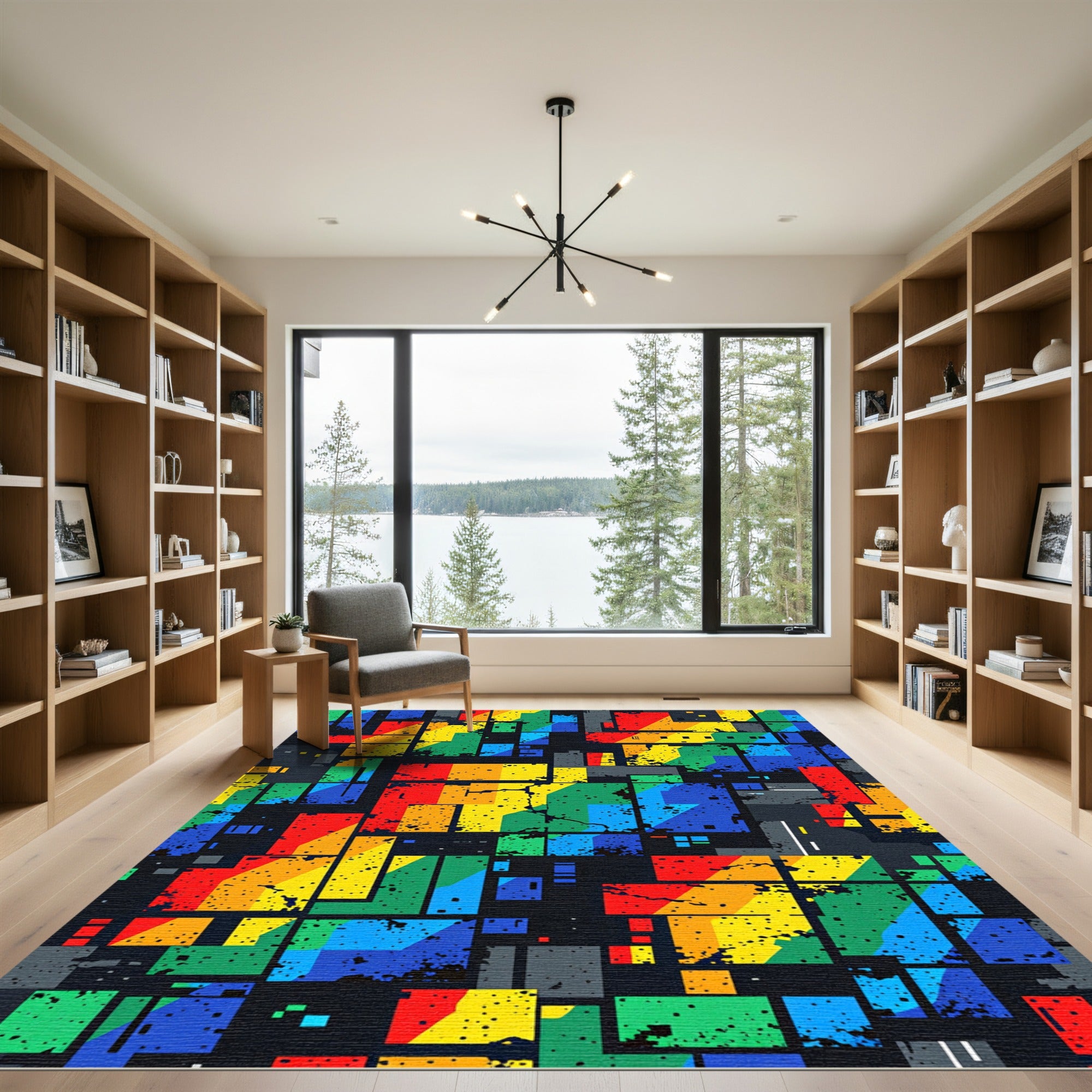 Vibrant Geometric Block Abstract Composition Rug