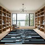 Modern Slate Blues Horizontal Bars Rug