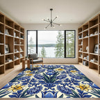 Blue and Yellow Floral Delft Tile Rug