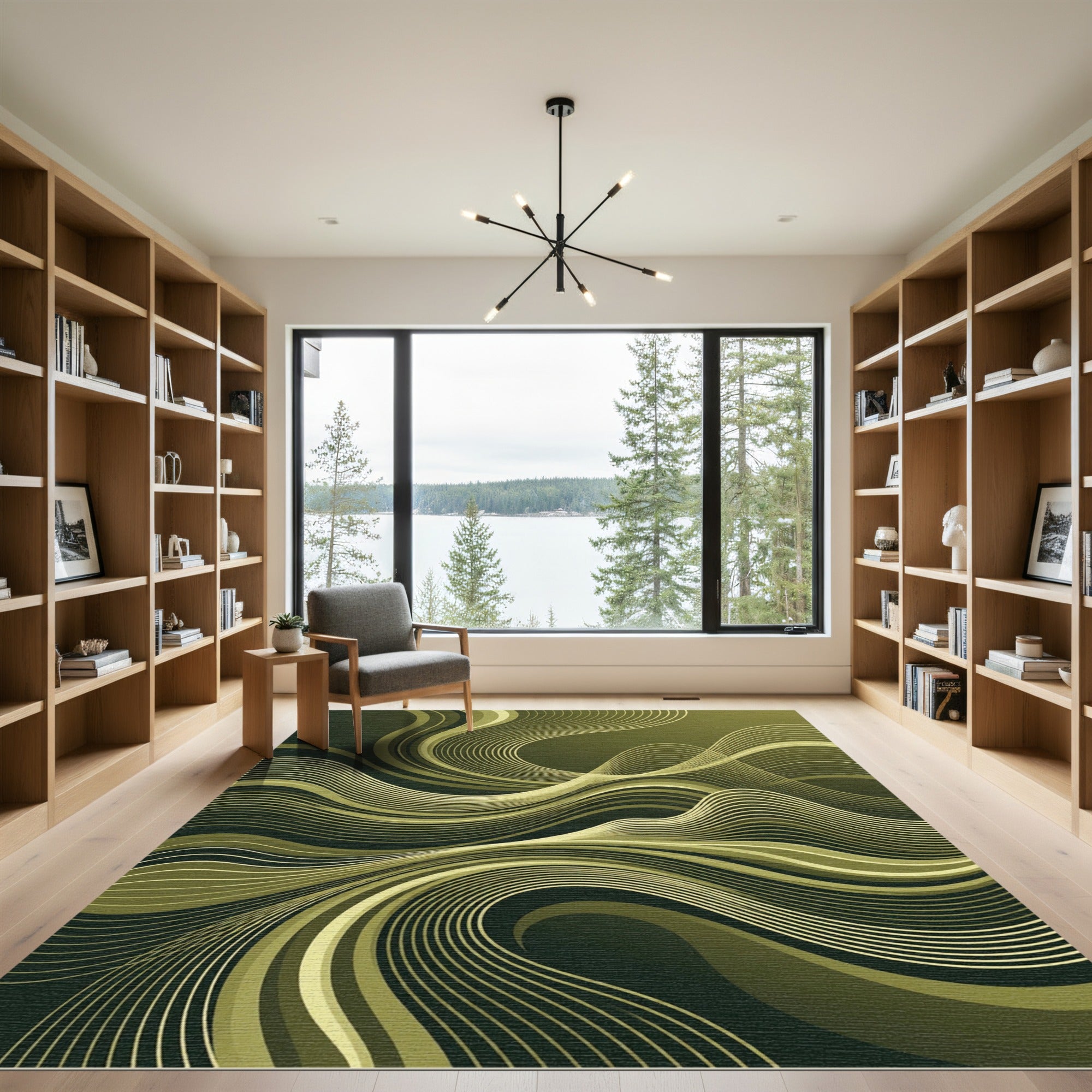 Golden Abstract Flowing Ribbon Rug