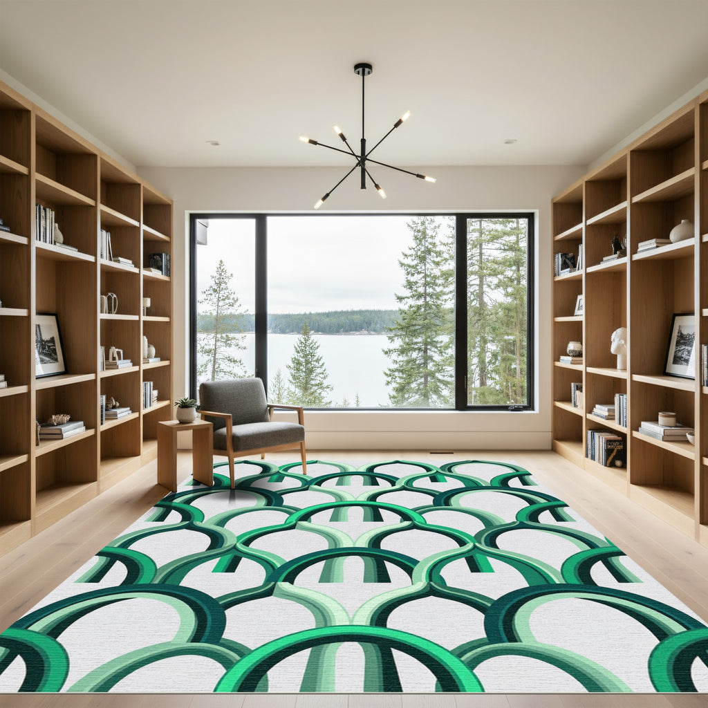 Emerald Geometric Arch Arcade Lattice Rug