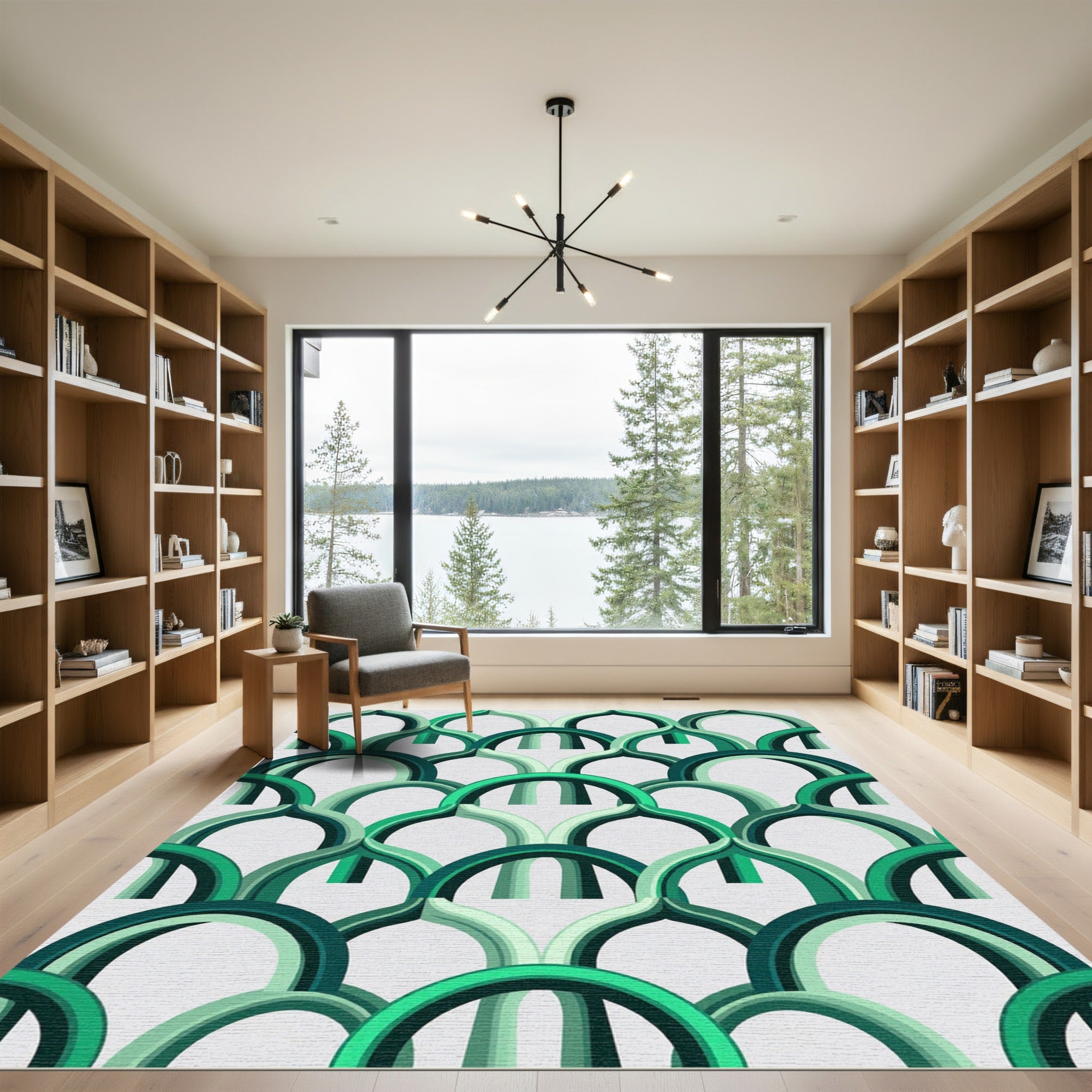 Emerald Geometric Arch Arcade Lattice Rug