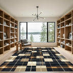 Modern Navy Ochre Grid Plaid Rug