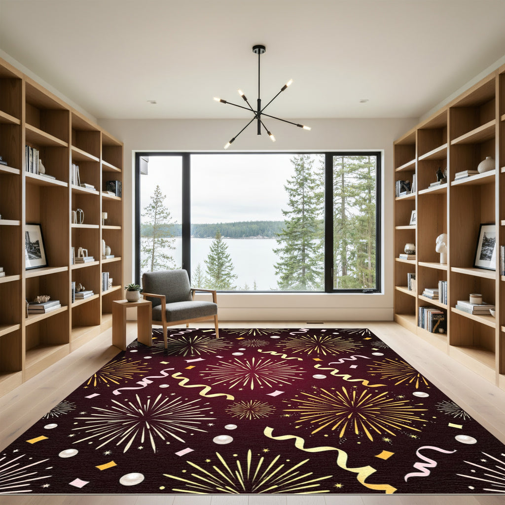 Crimson Festive Fireworks Celebration Rug