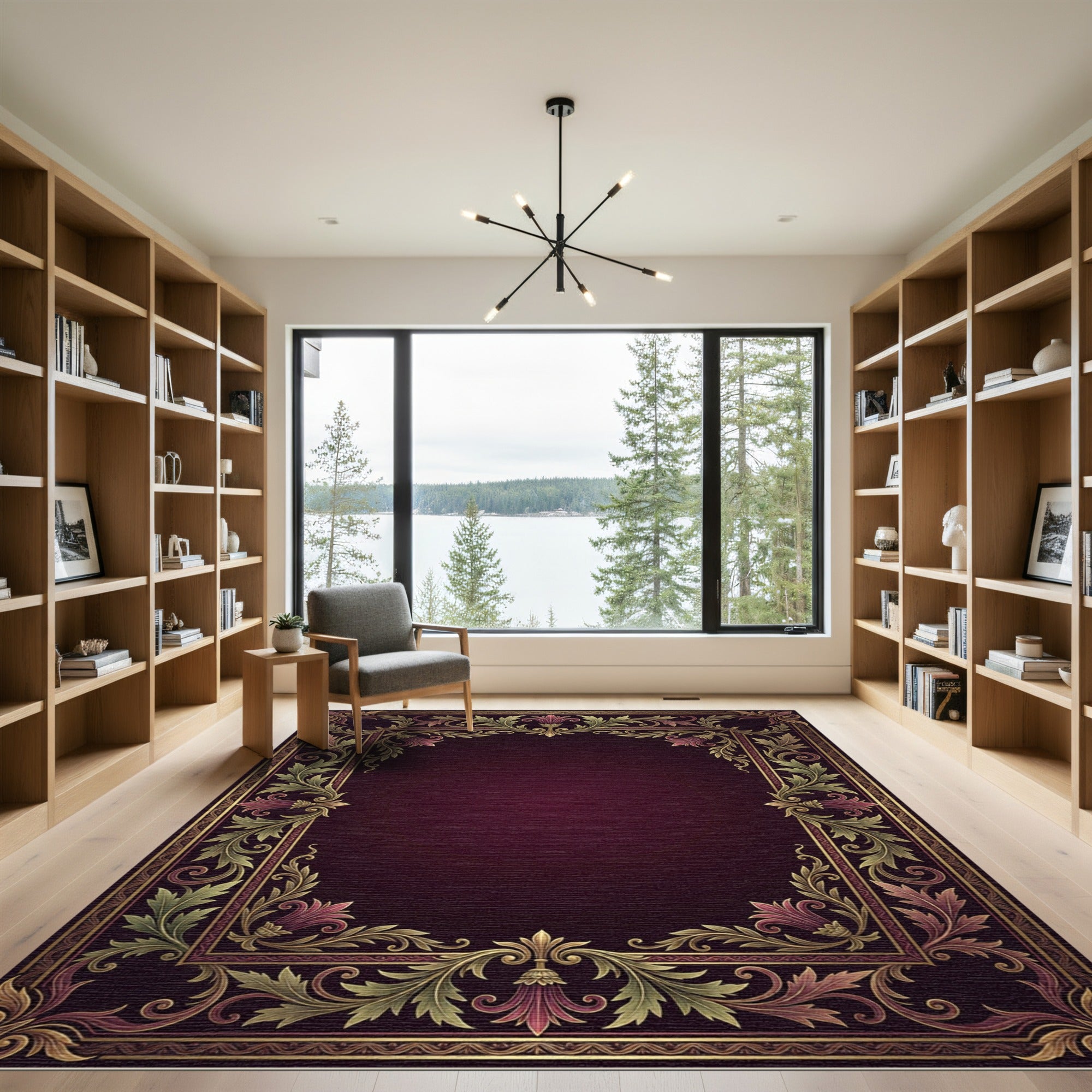 Regal Burgundy Acanthus Scroll Rug