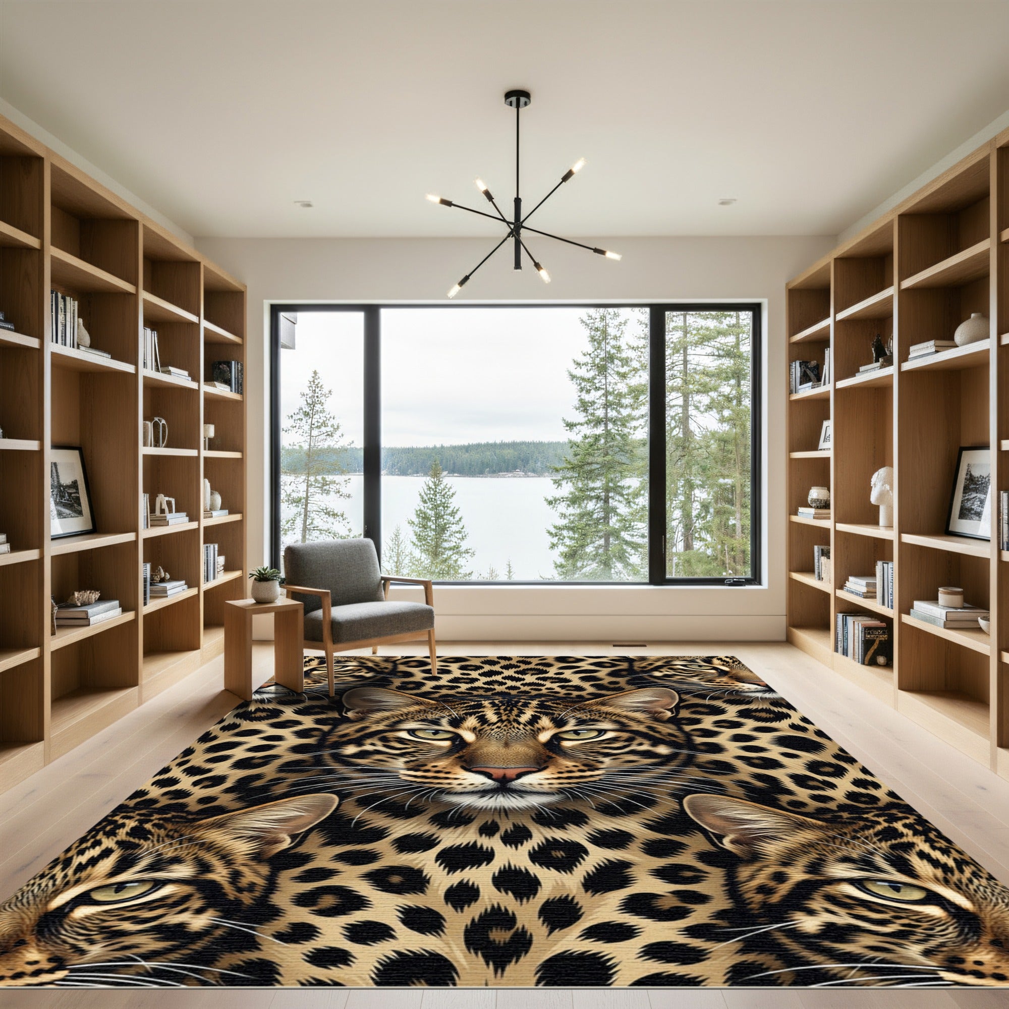Realistic Leopard Face Seamless Pattern Rug