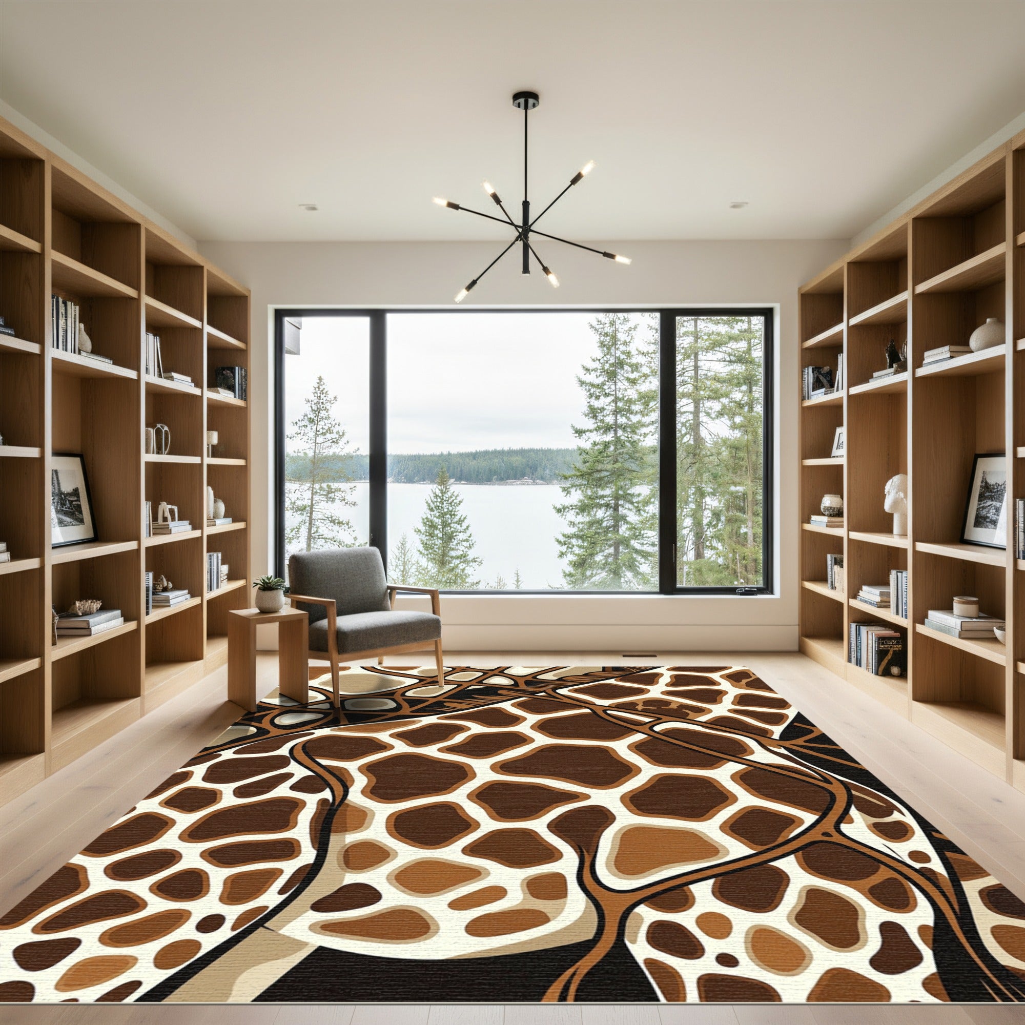 Abstract Giraffe Spots Brown Cream Rug