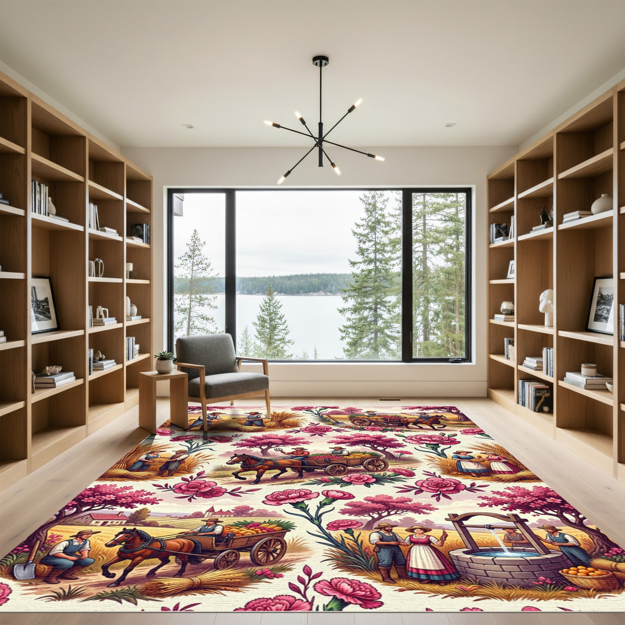 Farm Harvest Pink Carnation Scenic Rug
