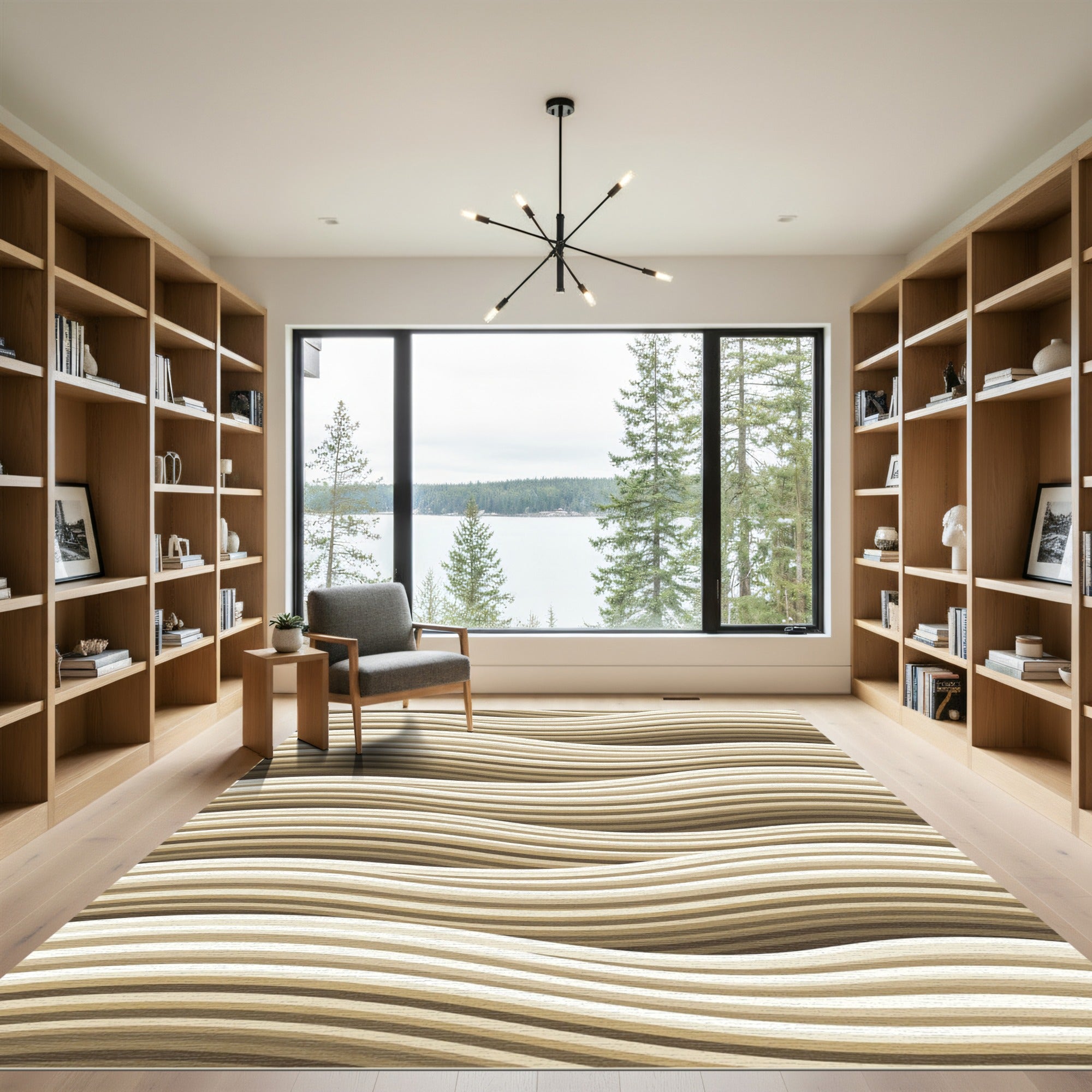 Earthy Toned Abstract Wave Flow Rug