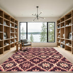 Dusty Rose Floral Quatrefoil Pattern Rug