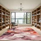 Ethereal Crimson Watercolor Fluid Landscape Rug