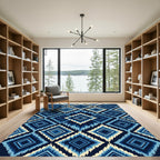 Indigo Blue Geometric Diamond Ikat Rug
