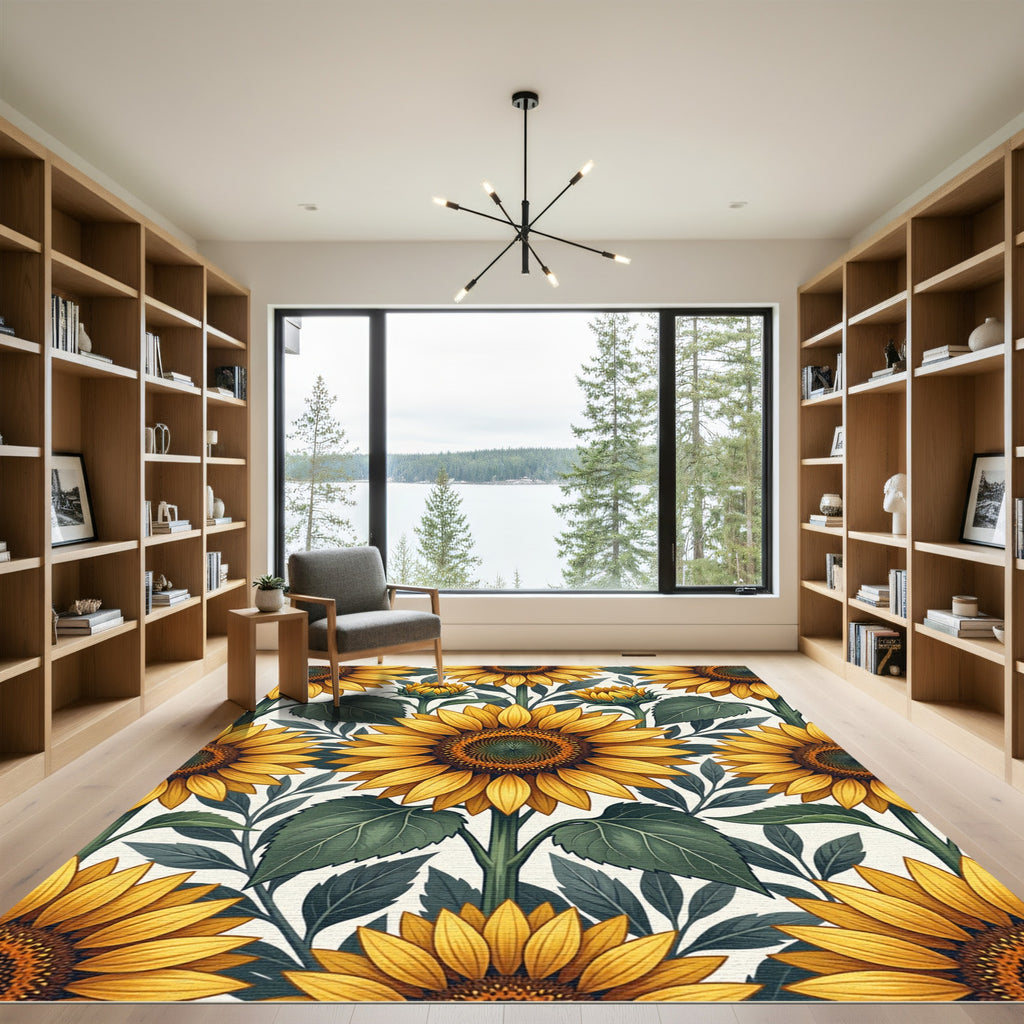 Vibrant Golden Sunflower Meadow Floral Rug