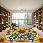 Vibrant Golden Sunflower Meadow Floral Rug