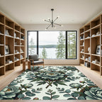 Pale Green Floral Botanical Roundel Rug