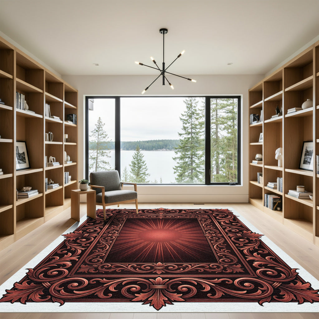 Ornate Copper Floral Baroque Medallion Rug