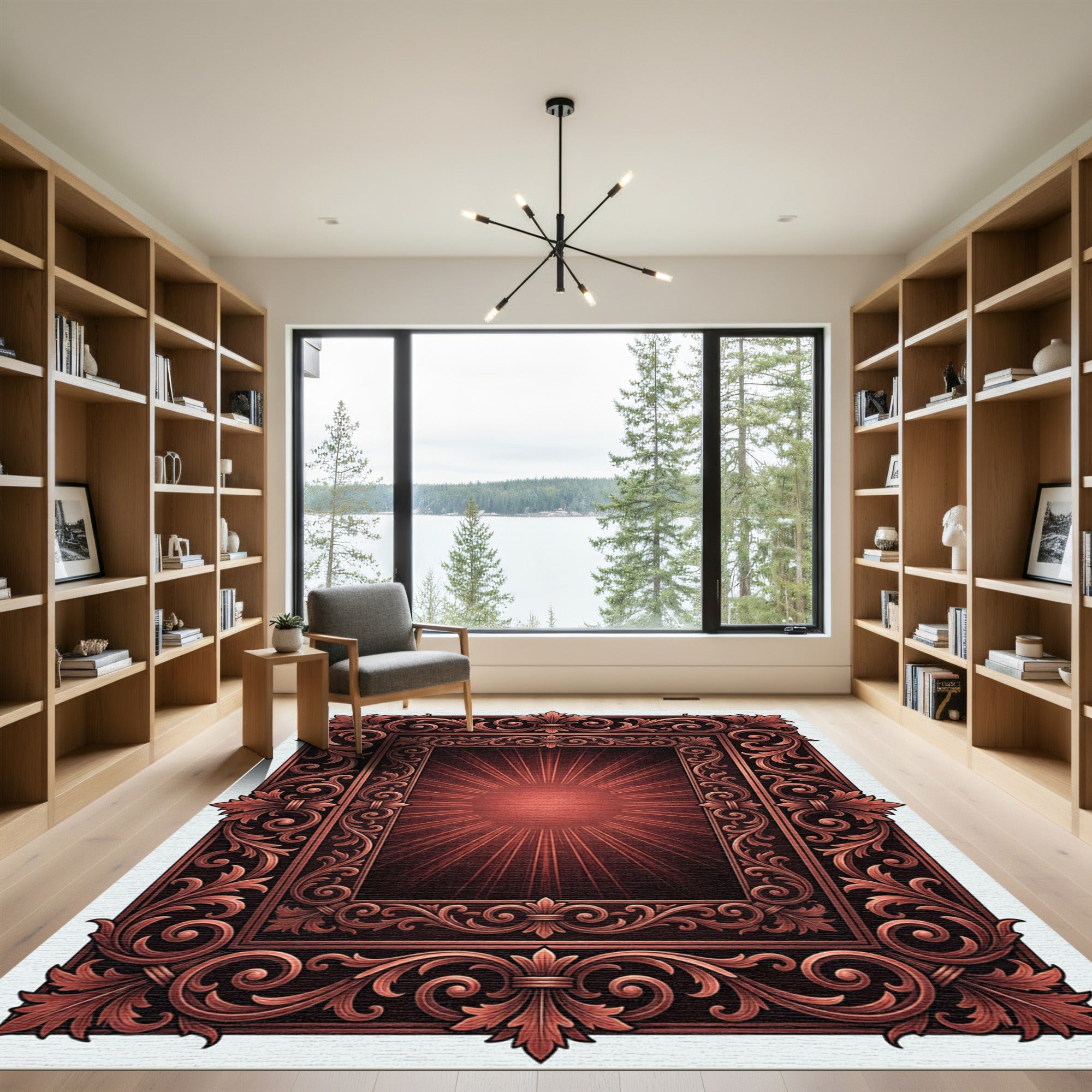 Ornate Copper Floral Baroque Medallion Rug