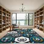 Golden Trophy Soccer Hexagon Teal Art Rug