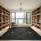 Dark Charcoal Raised Damask Filigree Rug