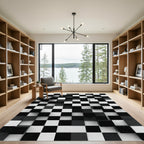 Monochromatic Black White Cubist Composition Rug
