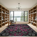 Neon Pink Geometric Hexagon Grid Rug