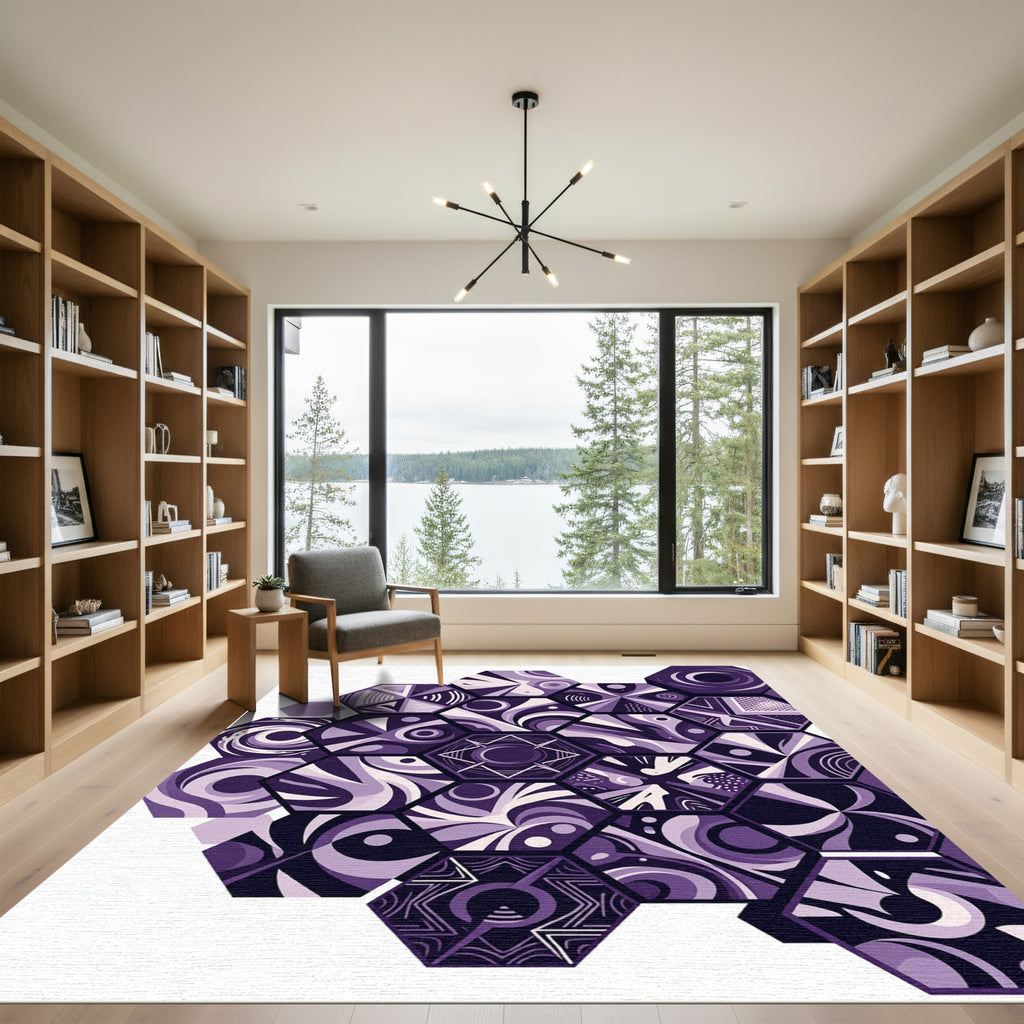 Purple Geometric Hexagonal Abstract Mosaic Rug