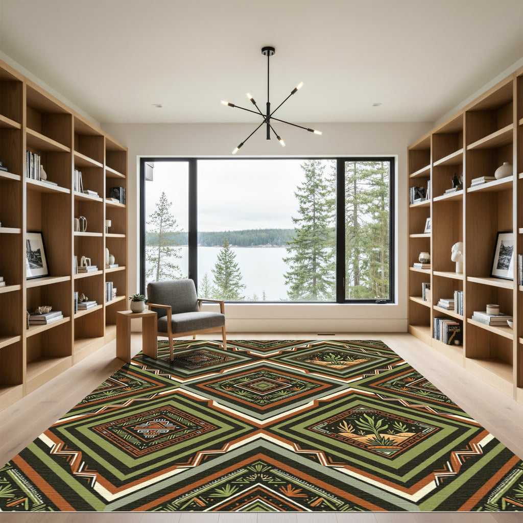 Earthy Southwestern Geometric Succulent Diamond Grid Rug