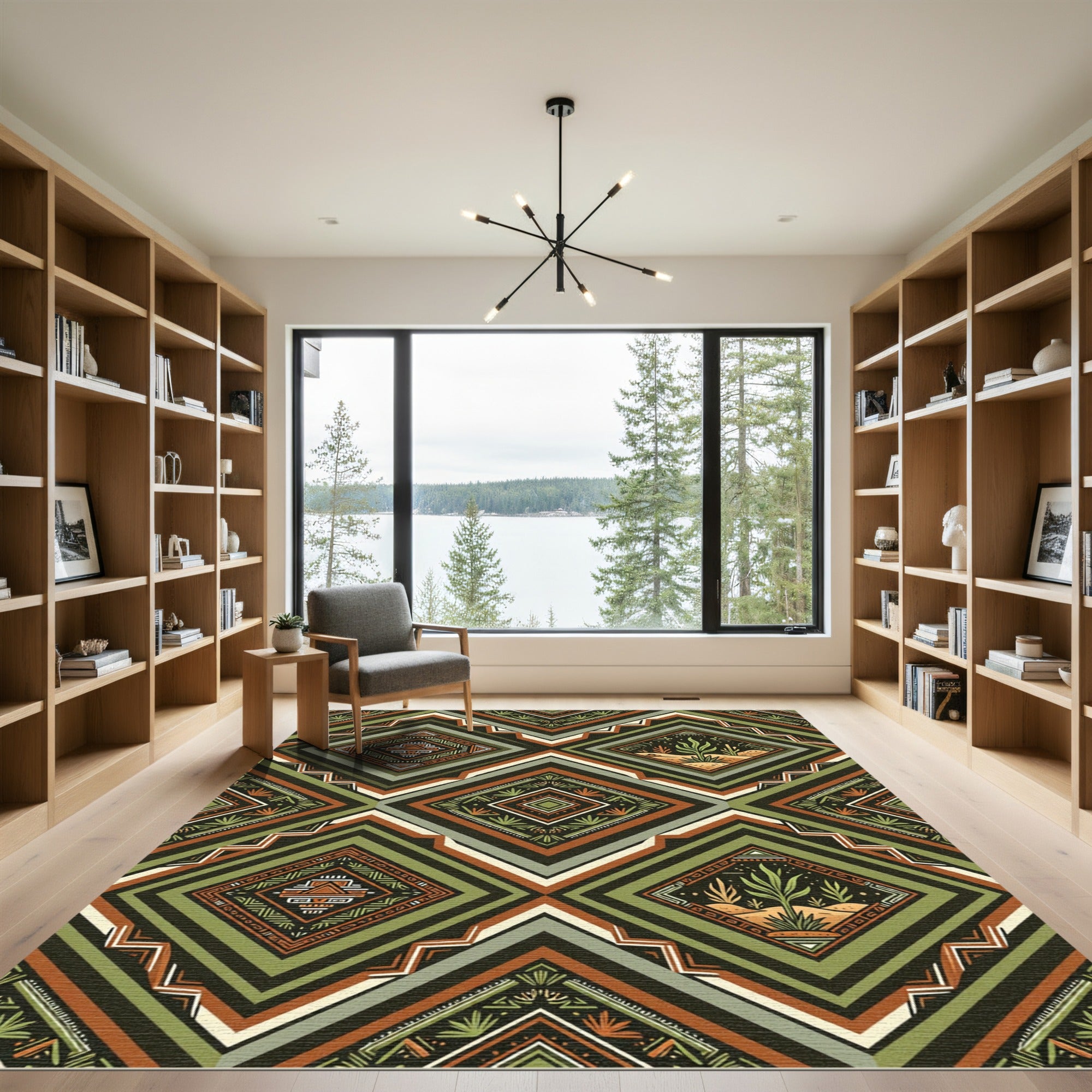 Earthy Southwestern Geometric Succulent Diamond Grid Rug