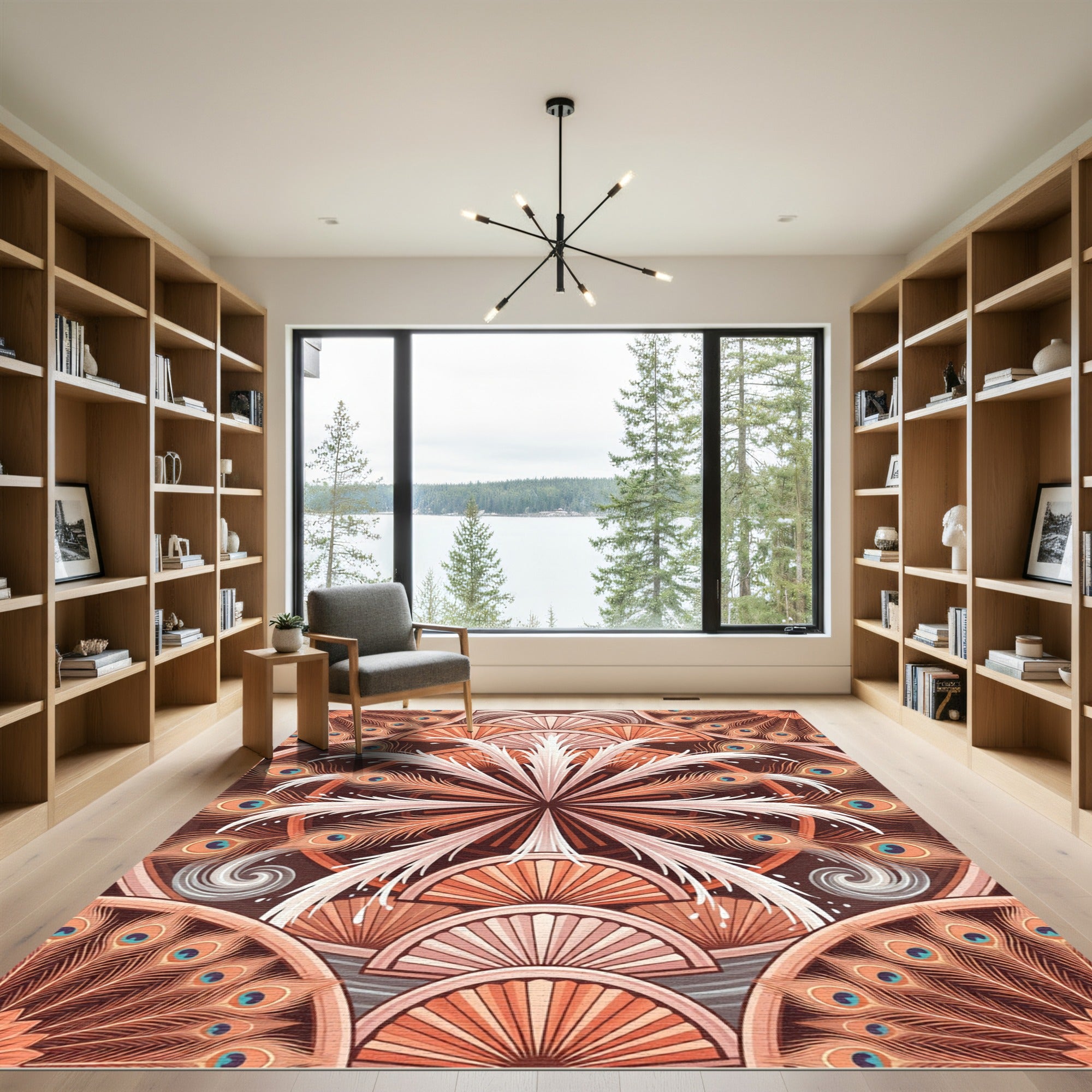 Art Deco Peacock Feather Mandala Rug