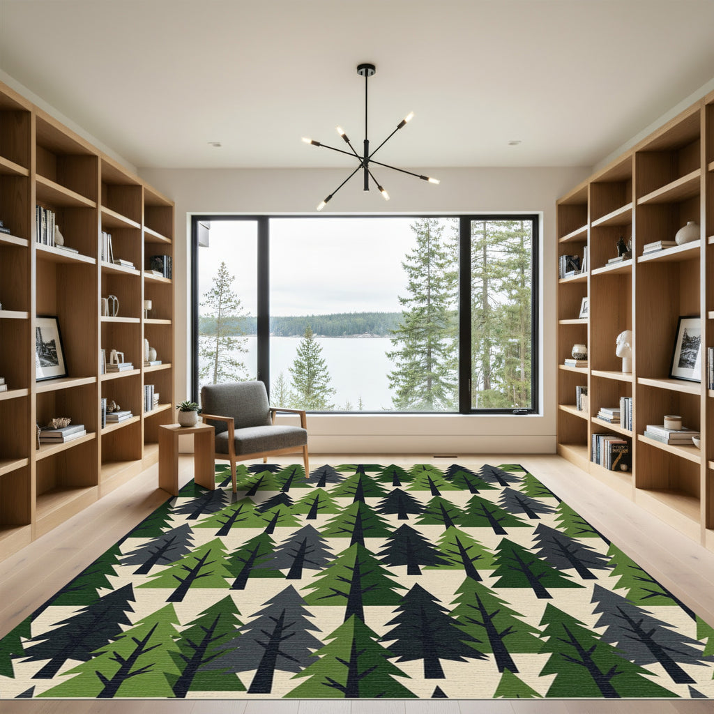 Geometric Forest Evergreen Conifer Rug